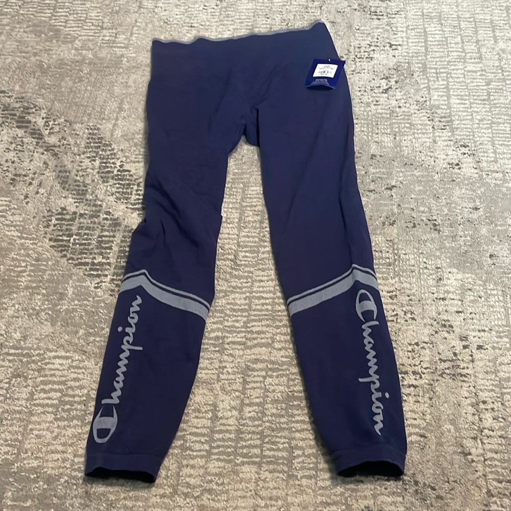 NWTs Champion Women’s athletic pull on navy/gray active leggings Sz Large